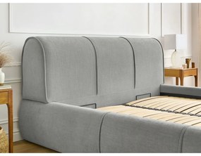 Világosszürke kárpitozott franciaágy tárolóhellyel, ágyráccsal 160x200 cm Vernon – Bobochic Paris