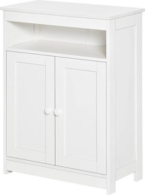 HOMCOM Fürdőszobai Segédszekrény 2 Ajtóval, Állítható Belső Polc és Nyitott Rekesz Fürdőszobai Bútor Nappaliba és Konyhába 60x30x80 cm Fehér | Aosom