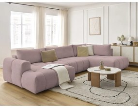 Rózsaszín kinyitható-tárolóhelyes sarokkanapé (jobb oldali-U alakú) Fuji – Bobochic Paris