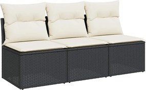 vidaXL fekete 3 személyes polyrattan kerti kanapé párnákkal