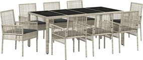 vidaXL Kert étkező szett 9 pcs Világosszürke polirattan