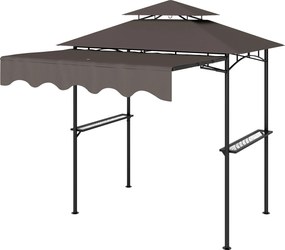 Outsunny Grill Pavilon 242x149x248 cm vízálló, lángálló kertipavilon dupla rétegű tetővel, oldalsó polcokkal, UV 30+ Kert Arbor, BBQ Pavilon, Kert Nap