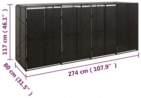 fekete polyrattan négyes kerekeskuka tárolófészer 274x80x117 cm