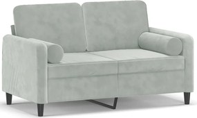 vidaXL 2 személyes világosszürke bársony kanapé díszpárnákkal 120 cm