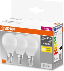 3x Led izzó golyó E14 5W 40W 470lm Osram