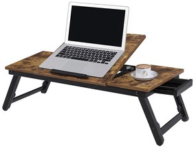 Laptop asztal, állítható reggeliző tálca, 71 x 35 x 23 cm, rusztikus barna