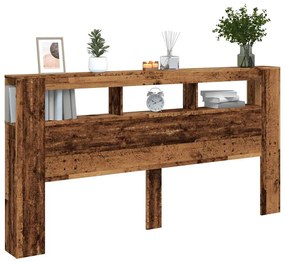 antik fa színű szerelt fa LED-es fejtámla 200x18,5x103,5 cm