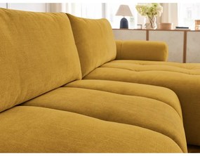 Mustársárga kinyitható-tárolóhelyes sarokkanapé (jobb oldali-heverő résszel) Fuji – Bobochic Paris