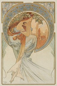 Festmény reprodukció The Arts 4, Heavily Distressed (Beautiful Vintage Art Nouveau Lady) - Alfons / Alphonse Mucha, (26.7 x 40 cm)