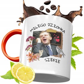 Donald Tusk Narancssárga Bögre Ajándék, fényképes nyomattal