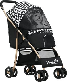 PawHut Összecsukható Kutyakocsi Állati Kocsi 2 Ajtóval Hálós Ablakkal Tárolókosárral Biztonsági Pórázzal és Párnával 15 kg Teherbírás 80x44.5x97 cm Fe