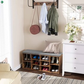 Cipőtároló pad, párnázott ülőfelülettel, rusztikus barna 104x30x48cm