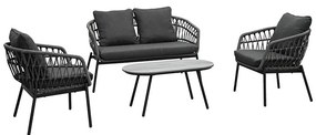 Kerti Ülőgarnitúra, Fém + Polyrattan, Szürke. GREY