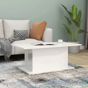 Magasfényű fehér szerelt fa dohányzóasztal 102x55,5x40 cm