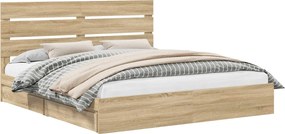vidaXL Tárolós Ágy fejtámlával Sonoma tölgy 180 x 200 cm Faanyag