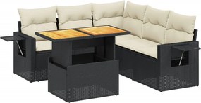 vidaXL 6 részes fekete polyrattan kerti ülőgarnitúra párnákkal