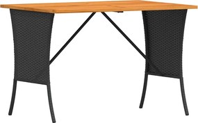 vidaXL fekete polyrattan kerti asztal akácfa lappal 105x75x72 cm