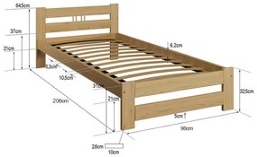 Fa ágy 90x200 LUX VitBed lakkozás nélkül + matrac 90x200 Spica