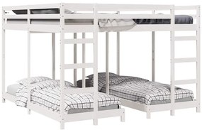 vidaXL Háromszintes emeletes ágykeret Fehér 200 x 200 cm Tömör fenyőfa