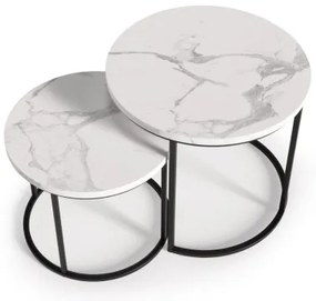 KÉSZLET 2x Kávésasztal OREO átm. 43/53 cm fekete/márvány dekoráció