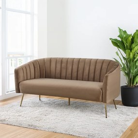 Design 3-as ülés kanapé, barna bársony szövet/arany króm-arany, BAGY