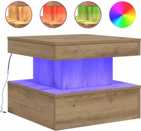 vidaXL kézműves tölgy színű dohányzóasztal LED-lámpákkal 50x50x40cm