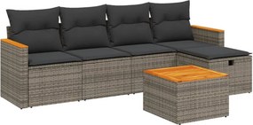 vidaXL 6 részes szürke polyrattan kerti ülőgarnitúra párnákkal