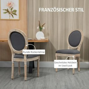 HOMCOM Étkezőszékek, 2 darabos szett, konyhai székek háttámlával, vászonhatású étkezőasztalhoz, szürke-natúr