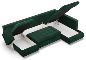 Tokio U sarokkanapé, 3 ágyneműtartóval, kordbársony, jobboldali, zöld