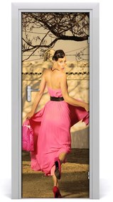 Ajtóposzter öntapadós Emberek nő, rózsaszín 75x205 cm