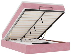 Ottomán ágykeret matraccal rózsaszín 140x190cm bársony