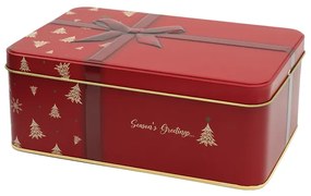 Karácsonyi fémdoboz csomag formájú - dombornyomott - piros