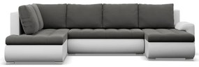 Tokio U sarokkanapé, 3 ágyneműtartóval, bársony + műbőr, baloldali, szürke - fehér
