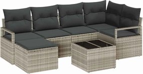 vidaXL Kanapé Szett párnával tárolóval 7 pcs Világosszürke polirattan
