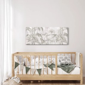 Kép - Trópusi növények a falon szürke színben (120x50 cm)
