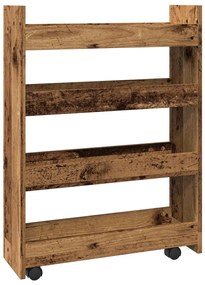 4 szintes antik fa színű szerelt fa keskeny tárolókocsi