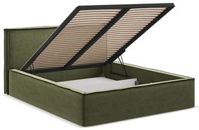 Zöld kárpitozott ágyneműtartós franciaágy ágyráccsal 140x200 cm Anani – Makamii