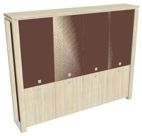 Verno+ S magas szekrény 260 x 46 x 210 cm, kombinált ajtó, akác / barna