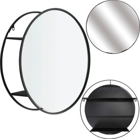 Fali tükör polccal Loft Round Kerek 45 cm Nagy dekoratív Fekete
