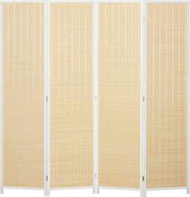 HOMCOM 4-Panelos Összecsukható Térelkülönítő 180x180 cm Kézi Szövésű Bambusz és Pamut Cérnával Elegáns Dekoráció Nappaliba Fehér | Aosom