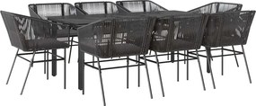 vidaXL 9 részes fekete polyrattan üveg kerti étkezőgarnitúra párnákkal