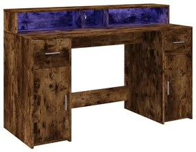 füstös tölgy színű szerelt fa íróasztal LED-ekkel 140x55x91 cm