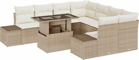 vidaXL Kerti Kanapé Szett párnával 9 pcs Beige és krém polirattan