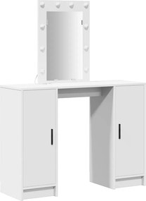 vidaXL Öltözködőasztal tükör lámpákkal Fehér 102 x 33 x 135 cm Faanyag