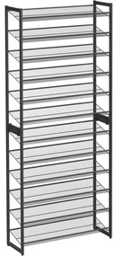 Cipőtartó polc 2x6 szintes fém háló polcokkal, fekete 92x30x220cm