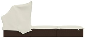 barna polyrattan napozóágy összecsukható tetővel 213x63x97 cm