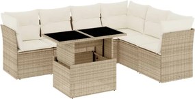 vidaXL 7 részes bézs polyrattan kerti ülőgarnitúra párnákkal