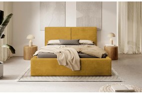 Franciaágy 140 cm Fatime (ágyráccsal) (tárolóhellyel) (mustár + fekete). 1099188