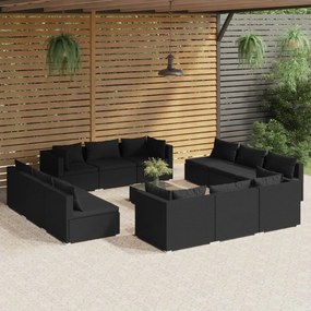 13 részes fekete polyrattan kerti ülőgarnitúra párnákkal