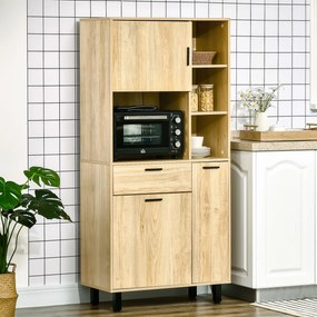 HOMCOM Konyhai Buffet Szekrény Többszörös Tárolóval, 1 Fiók, 3 Szekrény, 4 Polc és Kábeltisztító Nyílás 166 cm Magasságban | Aosom